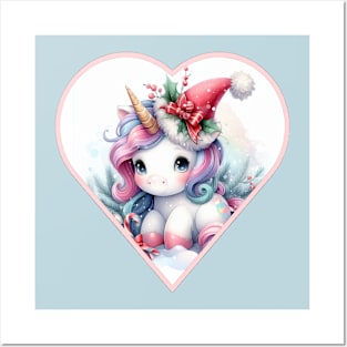 Christmas Unicorn Heart Posters and Art